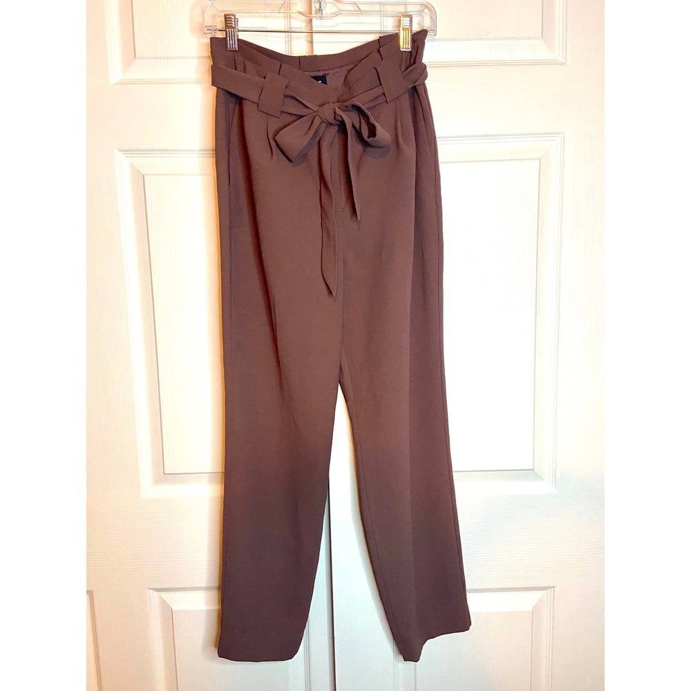 Express Womens 6R High Rise Ankle Paperbag Pants Mauve Brown Tie Waist Tapered
